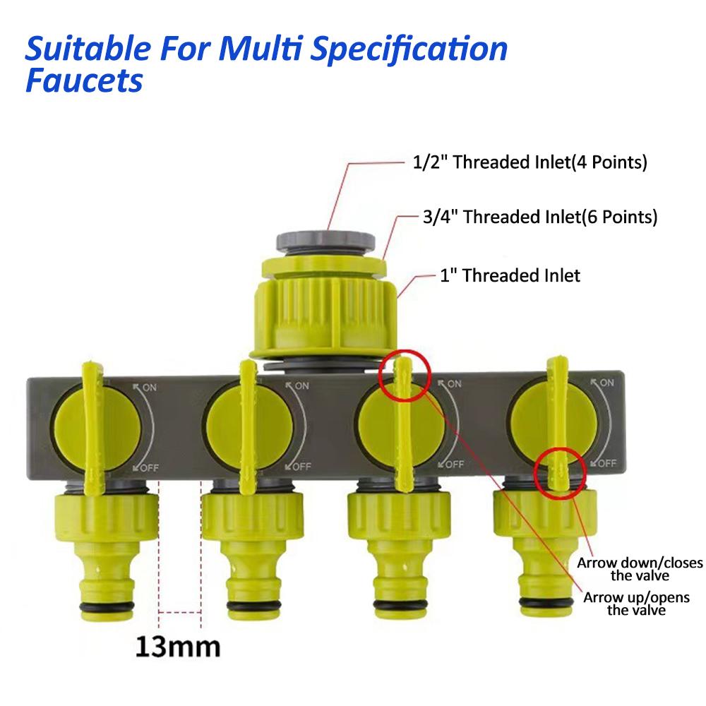 Соединитель водопроводной трубы для крана, один из четырех выходных клапанов, переключающий клапан для полива сада, уход за газоном, 4-ходовой