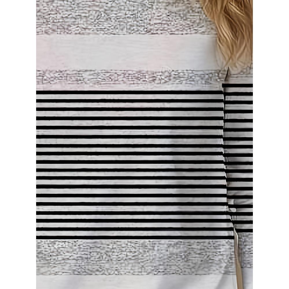 Gray and black striped spliced long-sleeved T-shirt, simple casual top, women's T-shirt, women's long-sleeved