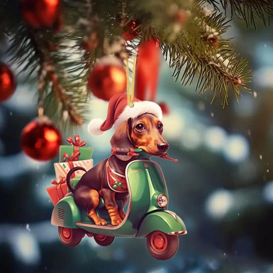 Рождественское украшение Yousheng Dog, акриловое мультяшное украшение для езды на велосипеде, рождественская елка, подвесное украшение для зеркала заднего вида автомобиля, аксессуары
