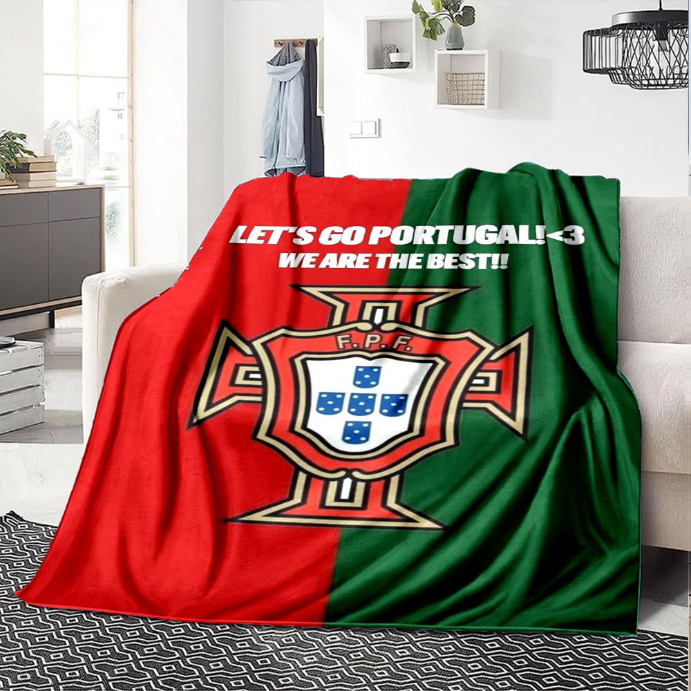 Portugal Football Print Flannel Blanket High Quality Warm Comfortable Cover for All Seasons Perfect for Gifts Home Decor