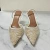 Fashion 2025 Spring And Summer Wear Fashion Shallow Mouth Pointed Net Rhine-Diamond Pearl After Empty High-Heeled Sandals Women'S Shoes