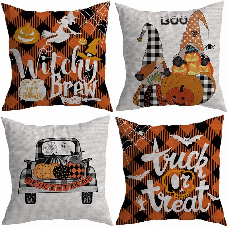 New Style 45x45cm Halloween Cushion Cover Linen Pillowcase Pumpkin Grimace Print Festival Party Decorative Pillow Covers, 1PC