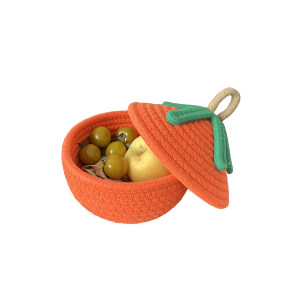 Корзина для хранения из хлопковой веревки в форме тыквы, плетеная вручную, для закусок, настольный органайзер для дома или офиса, украшение прихожей