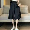 Женские брюки-юбка с эластичной резинкой на талии и регулируемым шнурком, укороченные брюки из ледяного шелка, однотонные повседневные брюки-кюлоты свободного покроя
