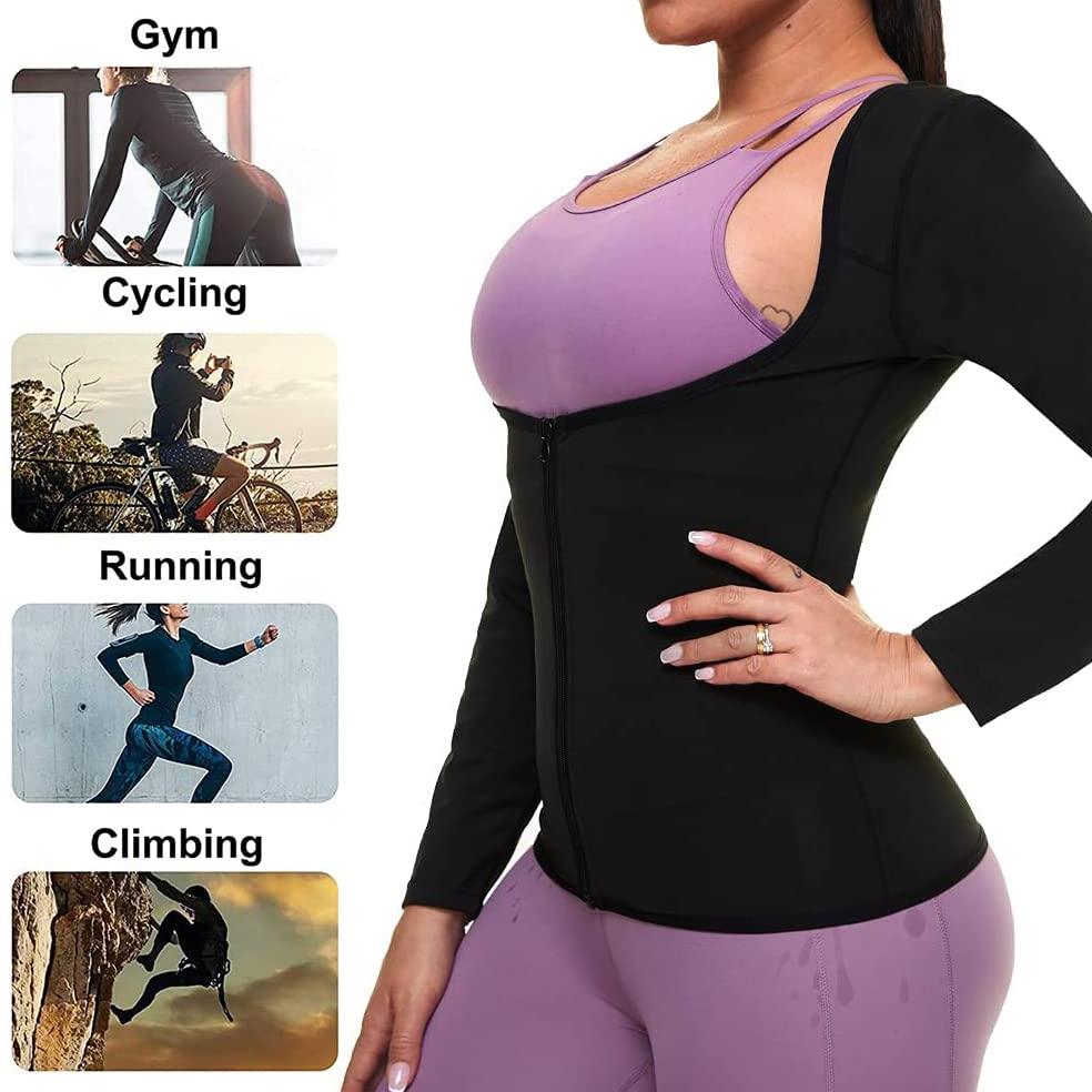 Костюм для сауны для женщин, формирователь тела, тренировочная куртка с горячей талией, рубашка для фитнеса с длинными рукавами и застежкой-молнией, тренировочная майка, корректирующая одежда, толстовка