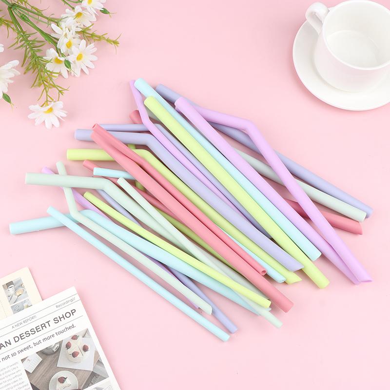 6Pcs Reusable Food Grade Silicone Straws Straight Bent Multicolor Drinking Straw For Children'S Party Bar Accessories