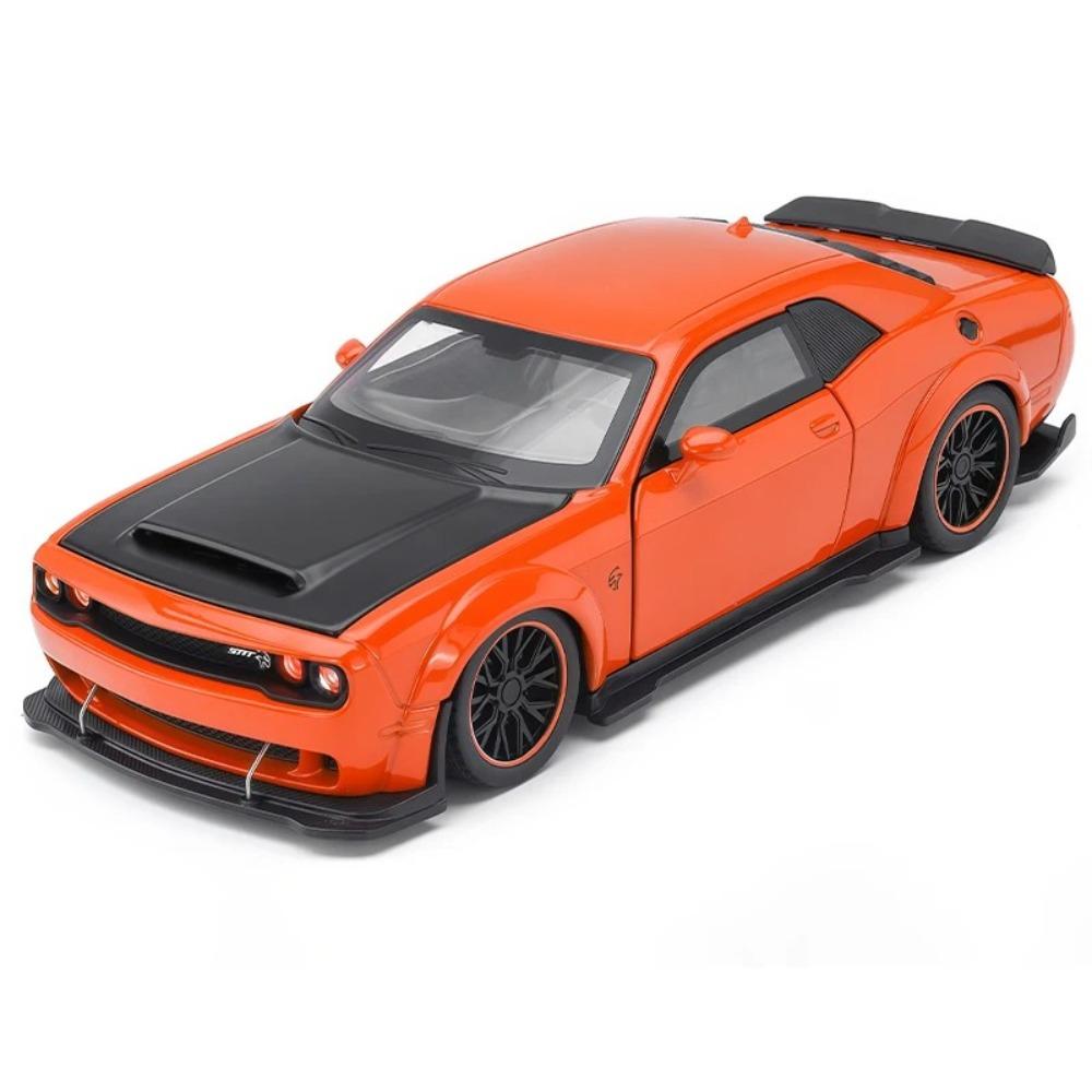 Новая модель автомобиля Dodge Challenger SRT Hellcat 2024 в масштабе 1/32, литая из металла, игрушка, машинка Diecasts со звуком и светом для детей, транспортное средство