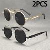 2PCS Vintage Punk Style Sunglasses Men Retro Round Metal Frame Women Sun Glasses Fashion Eyewear Mujer