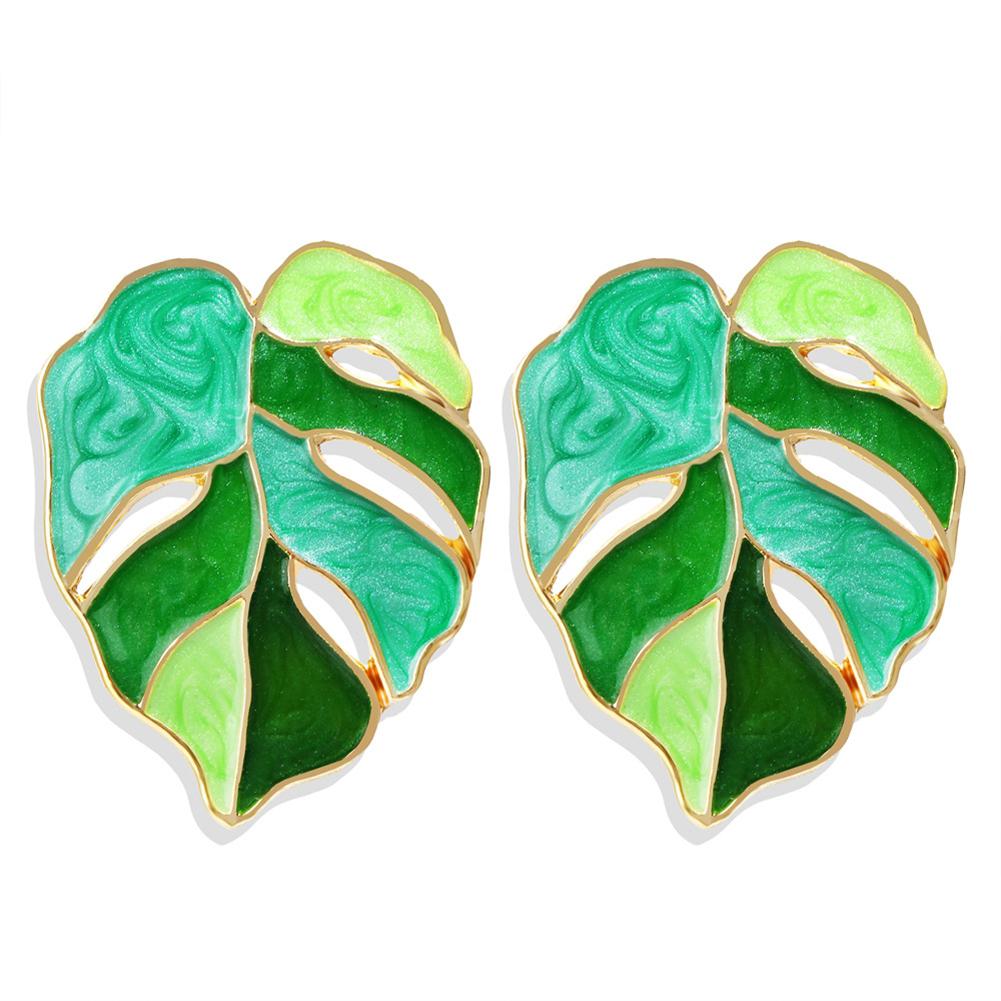 1 Pair Of Women Earrings Alloy Bohemian Style Drop Oil Green Leaf Earrings