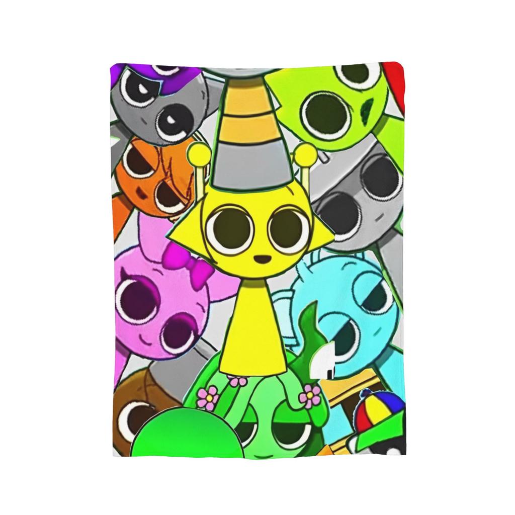 Sprunki Beats Horror Music Box Flannel Throw Blankets Blankets for Bed Office Lightweight Quilt,