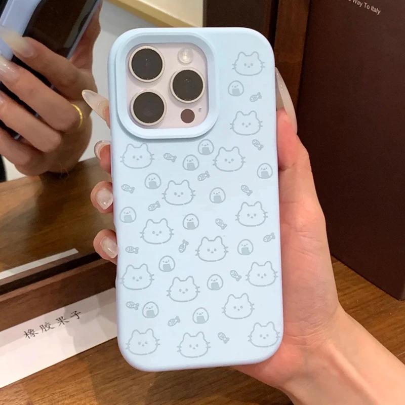 Милый котенок онигири в стиле line Подходит для чехла на мобильный телефон Apple iPhone16/17Pro 14 Жидкий клейкий рис 13 Мягкий 15
