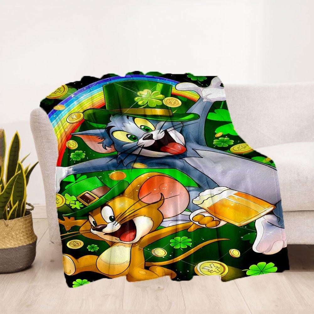 Tom & Jerry St. Patrick's Day Celebration Phone WallpaperBlanket Flannel Throw Blanket for Sofa, Bed, Travel, Camping, Office