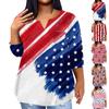 Женский модный повседневный пуловер с рукавами три четверти и принтом в честь Дня независимости и V-образным вырезом, топ с рукавами 3/4