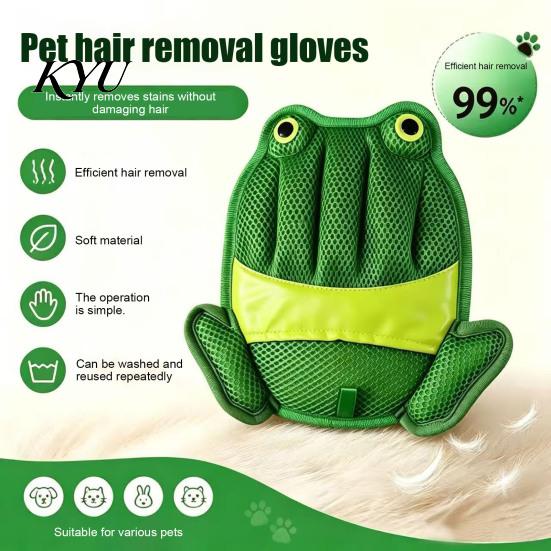Cat Hair Removal Mitt 1Pc Pet Glove, Electrostatic Grooming Mitt, Frog Design, Upholstery Picker Breathable Mesh Lint Glove for Furniture Clothing Car