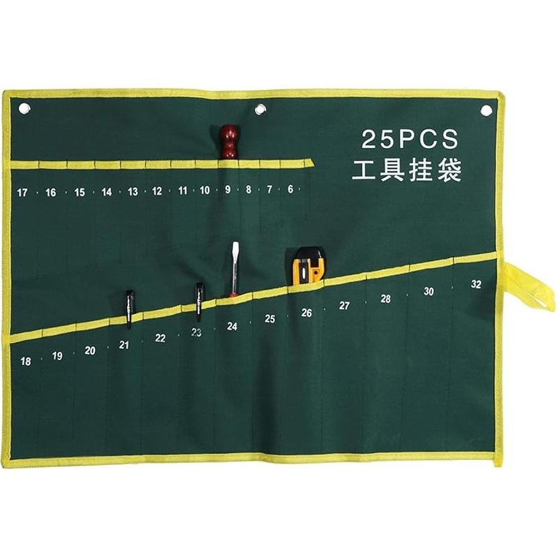 Pockets Spanner for Tool Roll, 1Pc 6/8/10/12/14/25 Pockets Spanner Wrench Tool Roll Up Storage Bag Green(10PCS)