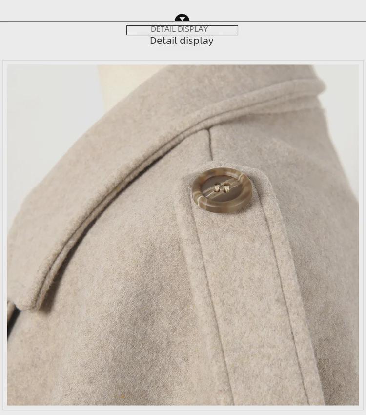 Women's Mid-Length Wool Cape Coat - Thick, Loose, Lace-Up Shawl for Winter