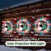 Christmas Tree Projection Lights Outdoor Solar Fence Light, Waterproof Cute Snowman Xmas Decorative Hollow Metal Lamps Projector Wall Light for Garden