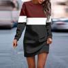 Women's Round Neck Striped Patchwork Printed Long Sleeve Hip Dress Sweatshirt Dresses