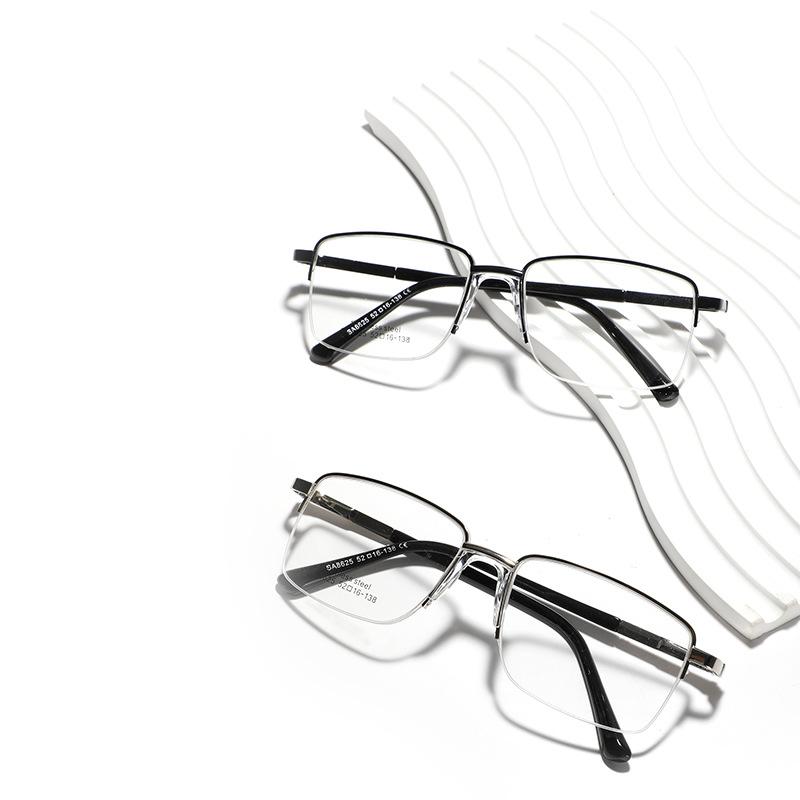 Очки Art Style Frame Glasses Square Half Frame Metal Flat Glasses Men's Simple Glasses Women