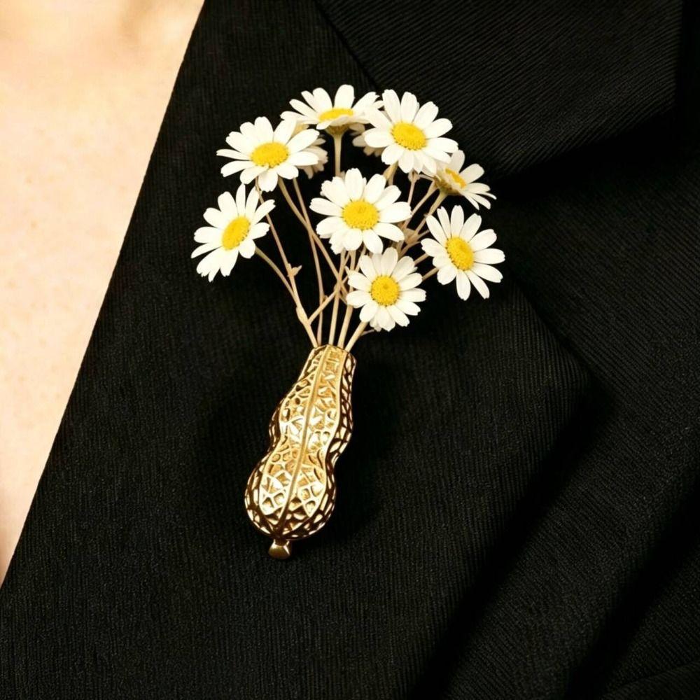 Vintage Bouquet Brooch Silver Vase Shape Brooch Bouquet Flower Holder Brooch Banquet