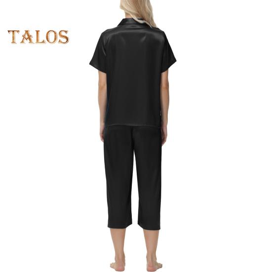 2 шт./комплект пижамы Ice Silk, рубашка с длинным рукавом и застежкой на пуговицы, эластичный пояс, широкие укороченные брюки, домашняя одежда, повседневный наряд, весенняя одежда для сна