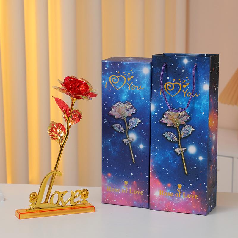 Роза из 24-каратной золотой фольги Светящийся букет: Сохраненные искусственные цветы на День святого Валентина, День матери и дни рождения