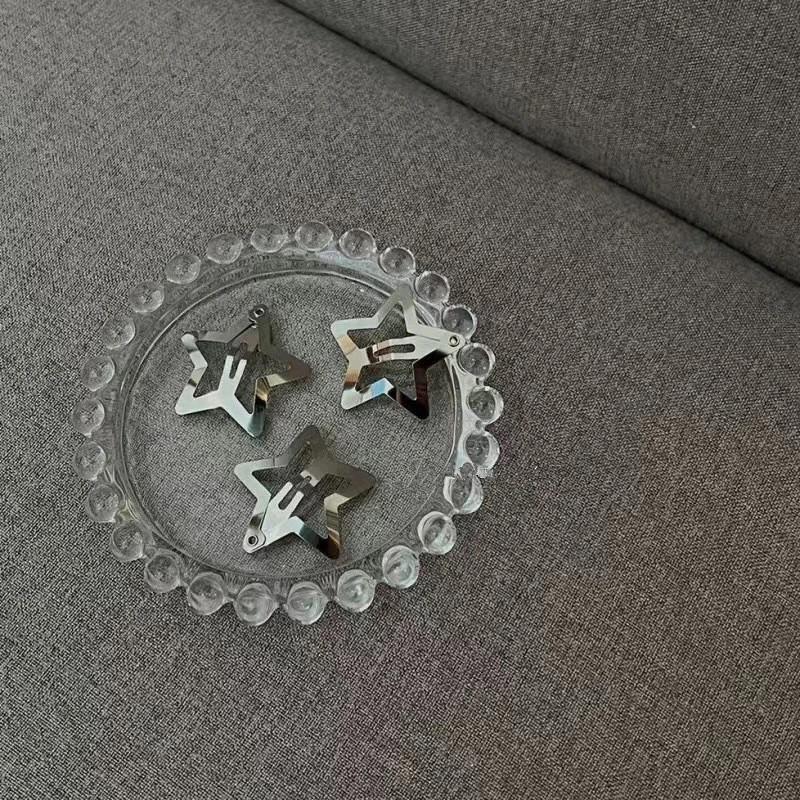 10Pcs Silver Star BB Hairclips Girls Y2K Cute Star Barrettes Women Simple Metal Snap Clip Headdress Hair Jewelry Accessories