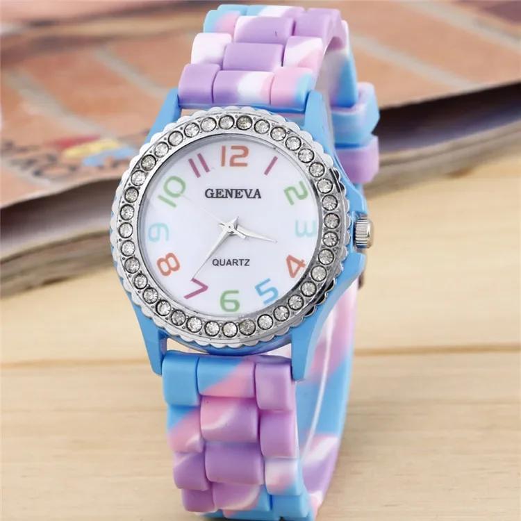 New Rainbow Fashion Women Watches Luxury Camouflage Women Quartz Watch Girl Silicone Waterproof Dress Wristwatch Female Clock