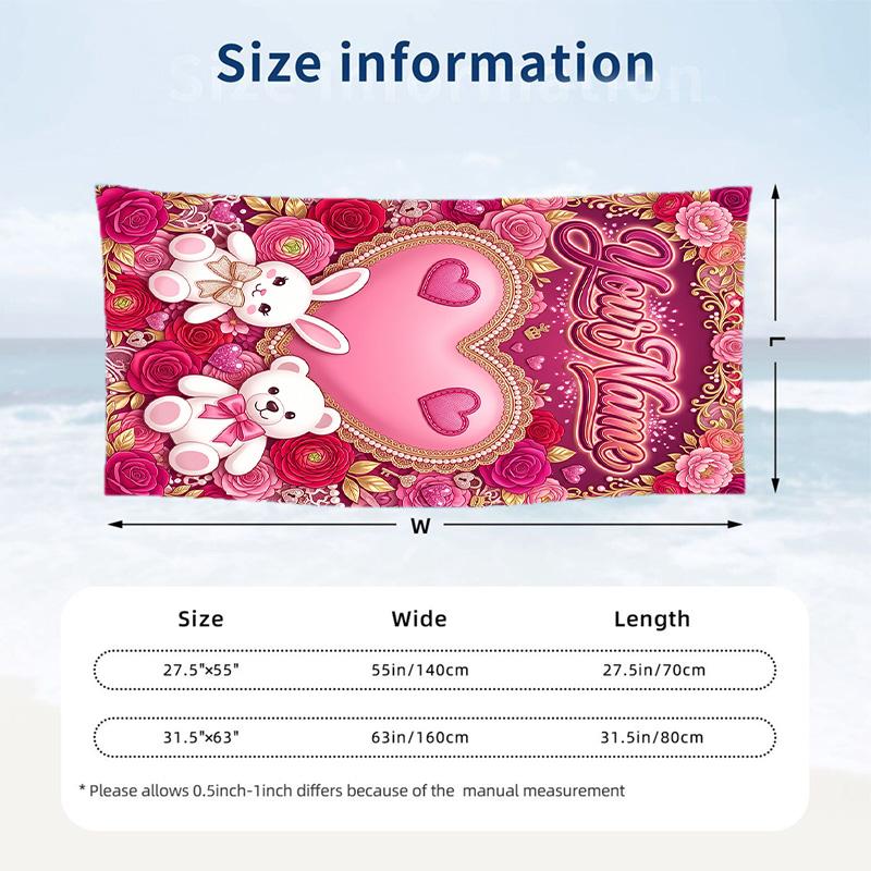 Valentine Love Theme Beach Towel Personalized Custom Name & Text Soft Quick Dry Beach Towel for Swimming Travel