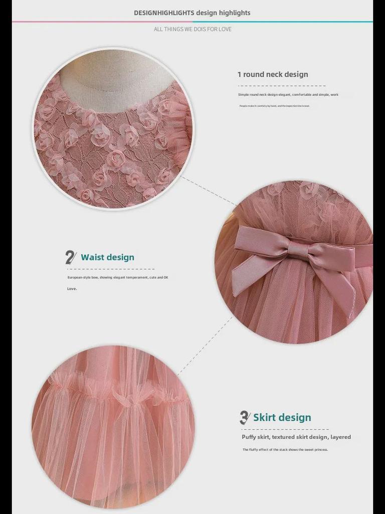 Детское сетчатое пышное свадебное и праздничное длинное платье в европейском и американском стиле с рукавами-крылышками