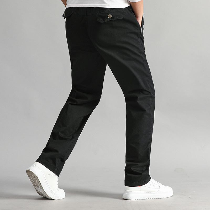 Мужские эластичные брюки со средней талией, однотонные прямые брюки с завязками, свободные мужские брюки среднего размера больших размеров