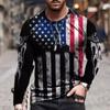 3D Digital National Flage Print T Shirt Men Clothes Long Sleeve Round Neck Tops T Shirt