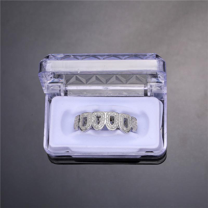 Real Hiphop Body Jewelry Iced Out Lab Diamond Top Teeth and Bottom Teeth Vampire Dental Grills Halloween Gold Teeth Grillz