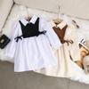 Girls Dress Spring and Autumn Baby Girl Bow Splice Dresses Fashion School Student Uniform Skirt