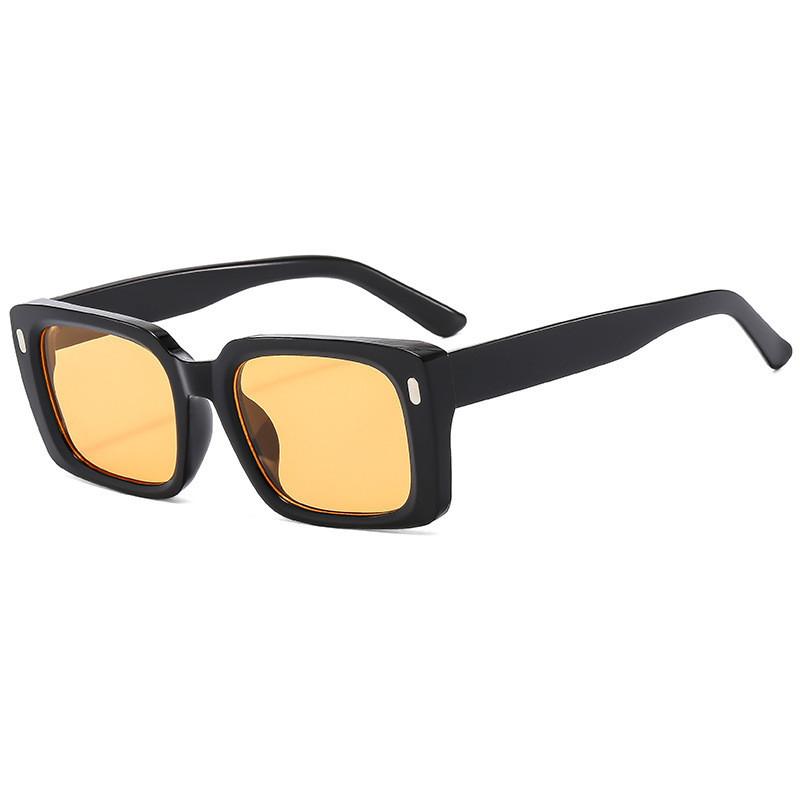Black Frame Geometric Sunglasses With Yellow Lenses Uv400 For Cycling And Party Wear