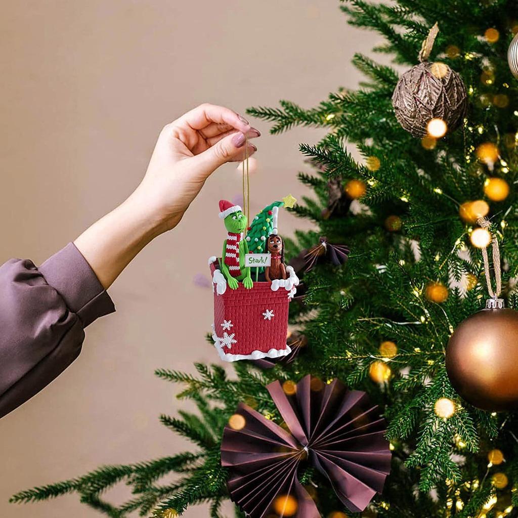 Рождественский кулон с зелеными волосами и кристаллами в виде монстра, мультяшное украшение на рождественскую елку