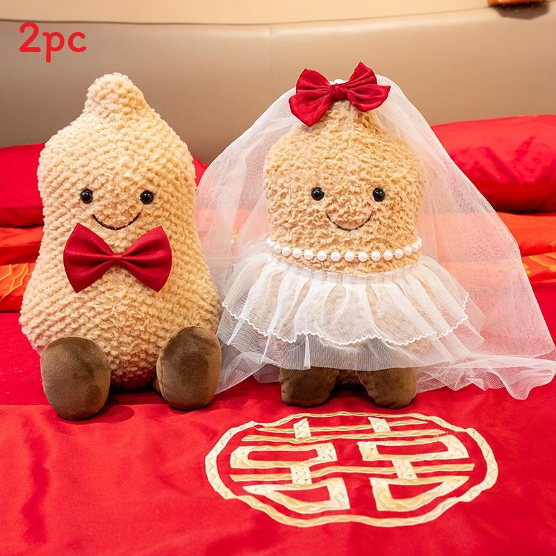 Plush Wedding Doll With Persimmon And Peanut Design For Marriage Celebration Decor