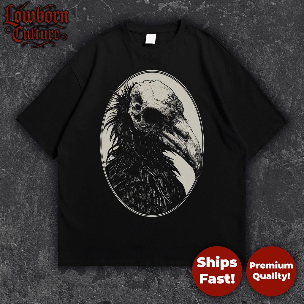 Raven Skull T-Shirt Gothic Crow Portrait Dark Academia Occult Bird Gothic Streetwear Tee