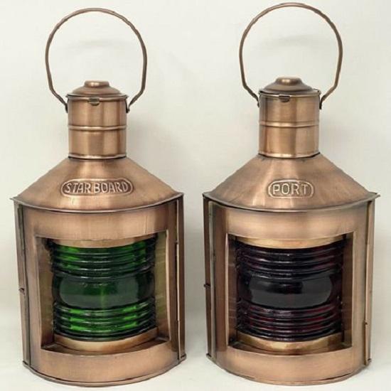 Set of 2 Handmade Port and Star Board Nautical Maritime Oil Lanterns Antique Brass Finish Home And Office Decor, Gift Item