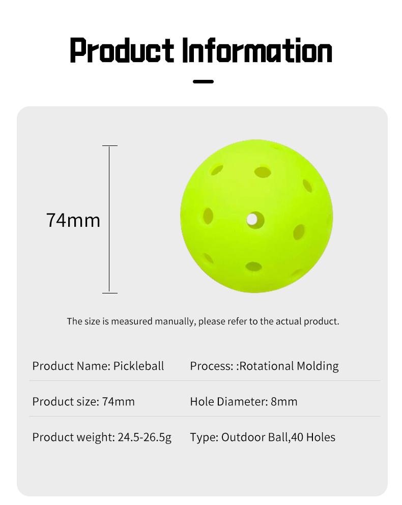 40-Hole Professional Training & Competition Pickleball Ball 74mm Diameter One-Piece Molded PE Rotomolded Available
