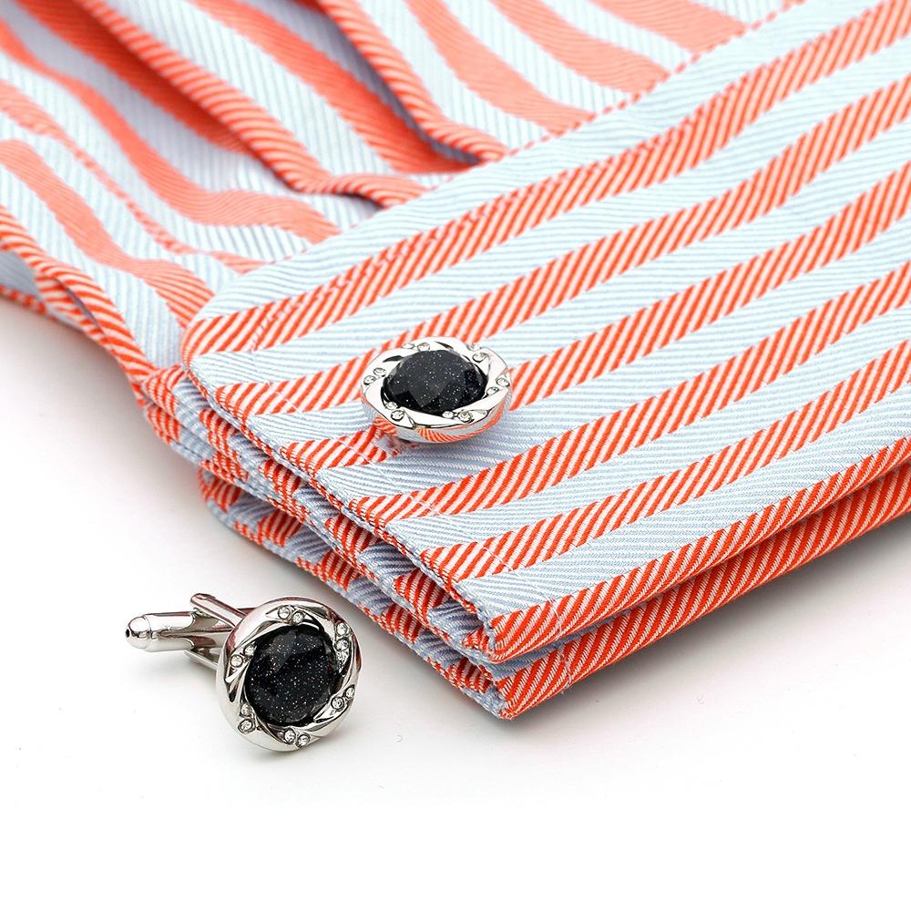 Men's Cufflink Set, Black Blue Sandstone with Rhinestone Cufflinks, Comes with an Gift Box.