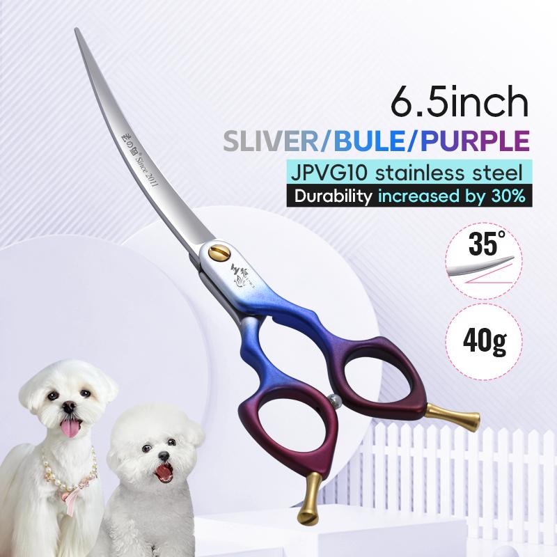 Fenice King Series Pet Grooming Scissors 6/6.5/7 Inch Self Grinding JPVG10 Lightweight Curved 35°&15° Shears Animal Hair Cutting