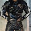 Men's PU Leather Hoodie Suit Casual Sportswear Hooded Jogging Suit Sportswear Black Men's Sportswear XS-5XL