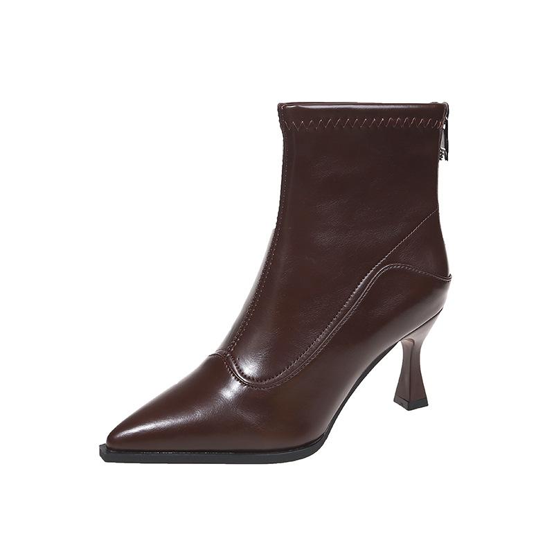 Короткие заостренные сапоги женские 2025 осень и зима новые сапоги короткие сапоги из флиса нишевые тонкие женские сапоги сапоги на тонком каблуке сапоги на высоком каблуке