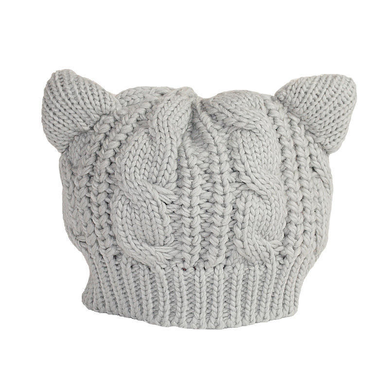 Cat Ear Beanies Winter Crochet Lugs Anime Knitted Hats Women's Solid Color Warm Gilrls Lady Kawaii Bonnet Femme Wool Caps