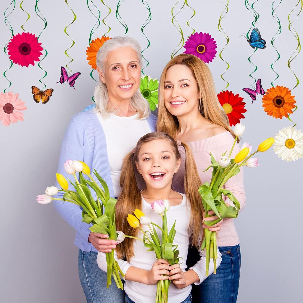 48 Pieces Spring Sun Flowers Butterfly Hanging Swirl Decorations Spirals Sunflower Party Streamers Wall Ceiling Hanging Supplies Favors Spring Summer