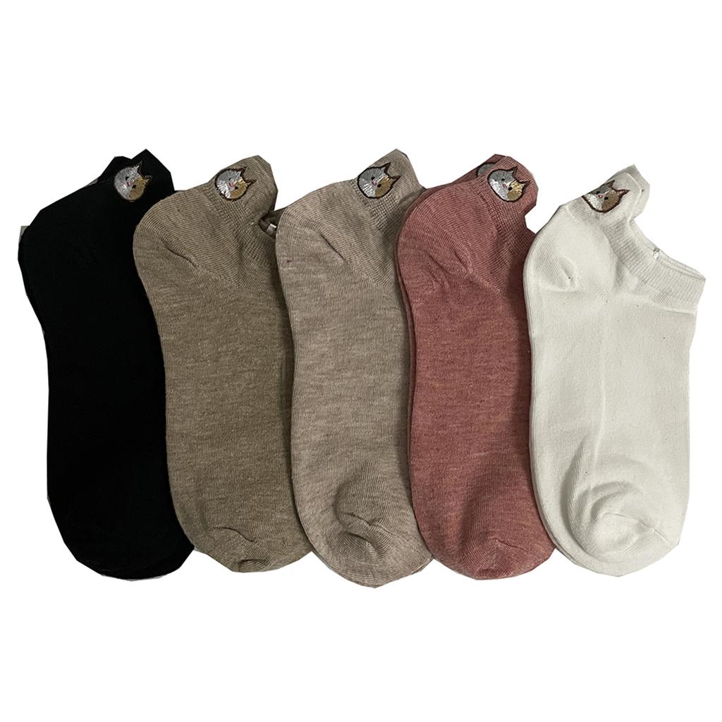 5 пар женских носков до щиколотки с вышивкой животных, милые кошки, летний набор коротких носков с мультяшным каваи, мягкие, дизайнерские носки