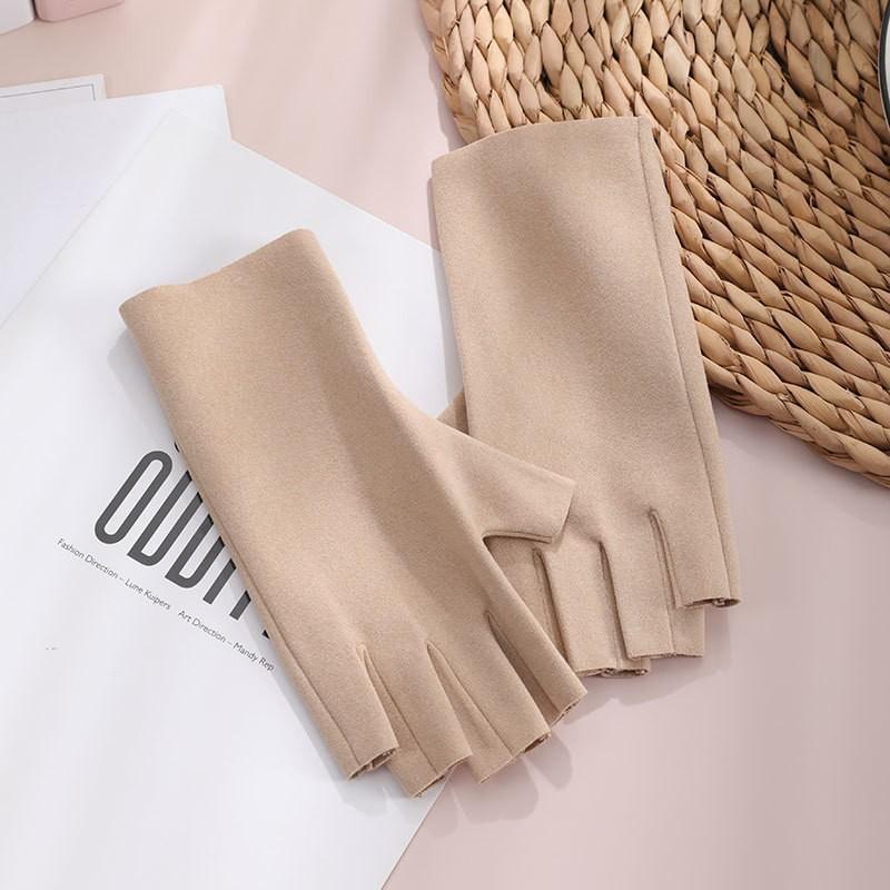 Warm Half Finger Gloves In Autumn and Winter Cold Proof Dew Finger Touch Screen Cute Student Women's Keyboard Five Finger German Velvet Gloves