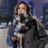 Winter Scarf Cashmere Feel Plush Scarf with Tassel Decoration Thickened Warm Plaid Pattern Winter Long Scarf