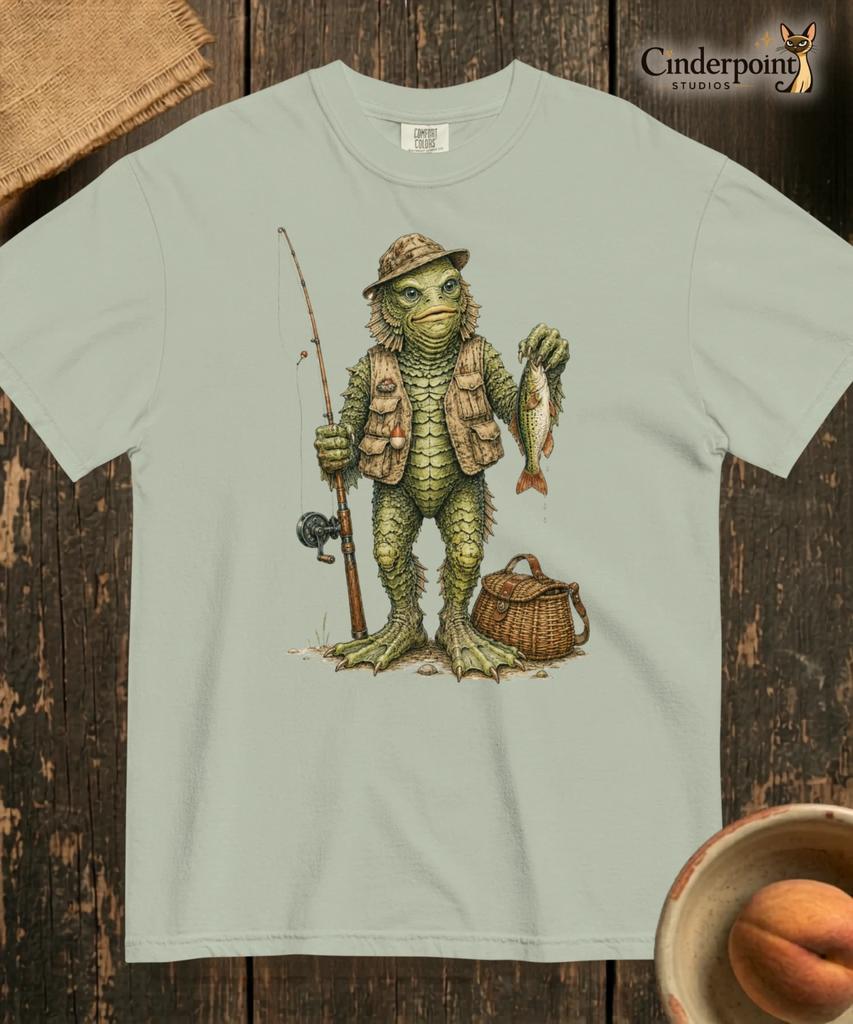 Gillman Gone Fishing Comfort Colors T-Shirt Creature From Black Lagoon Tee S-4XL